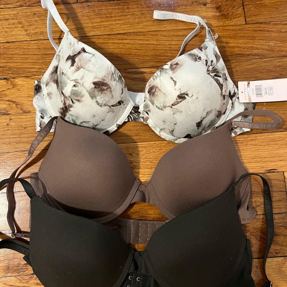 Danskin 3-Pack Bras in Floral White, Taupe, and Black